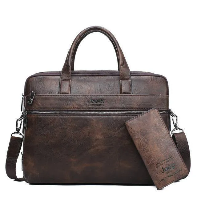 Herren Aktentasche Taschen für 14" Laptop Mann Business Tasche 2er Set Handtaschen Hochwertiges Leder Büro Schultertaschen Tote