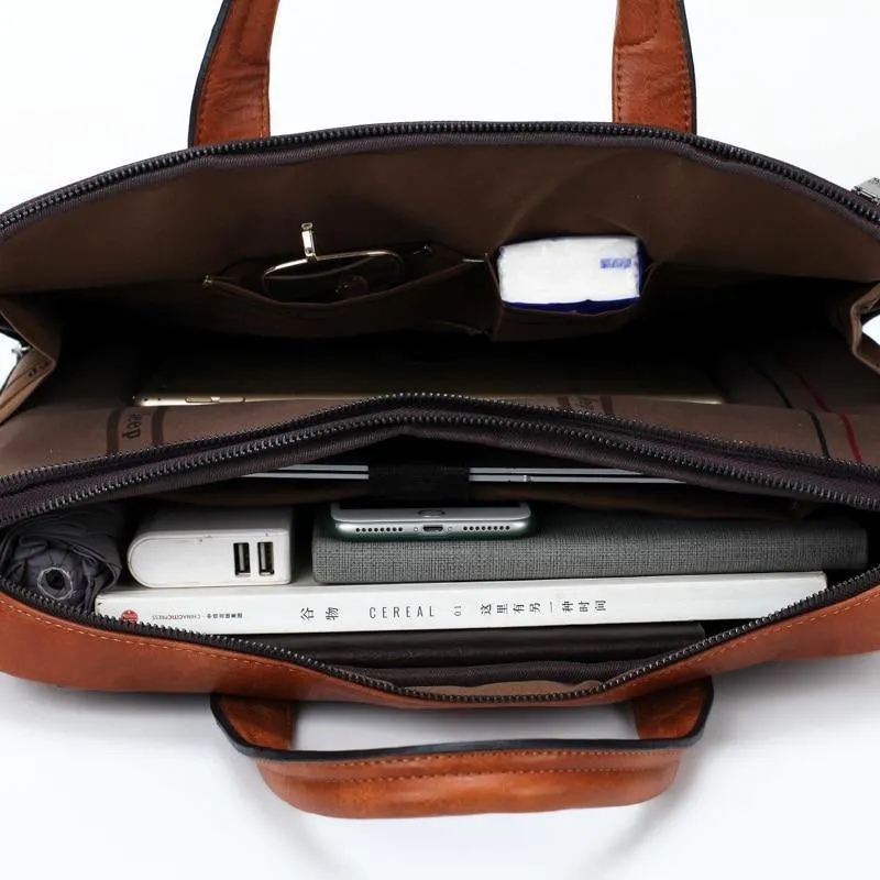 Herren Aktentasche Taschen für 14" Laptop Mann Business Tasche 2er Set Handtaschen Hochwertiges Leder Büro Schultertaschen Tote