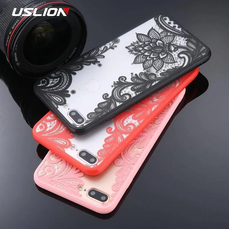 USLION Phone Case For iPhone X XS Max XR Mandala Lace Flower Cases For iPhone 6 6s 7 8 Plus Transparent Clear Hard PC Back Cover