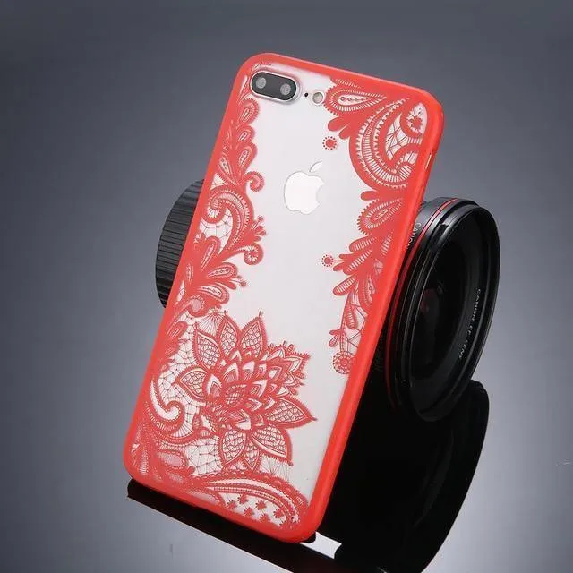 USLION Phone Case For iPhone X XS Max XR Mandala Lace Flower Cases For iPhone 6 6s 7 8 Plus Transparent Clear Hard PC Back Cover