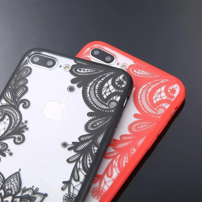 USLION Phone Case For iPhone X XS Max XR Mandala Lace Flower Cases For iPhone 6 6s 7 8 Plus Transparent Clear Hard PC Back Cover