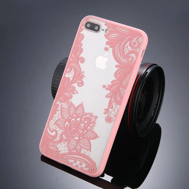 USLION Phone Case For iPhone X XS Max XR Mandala Lace Flower Cases For iPhone 6 6s 7 8 Plus Transparent Clear Hard PC Back Cover