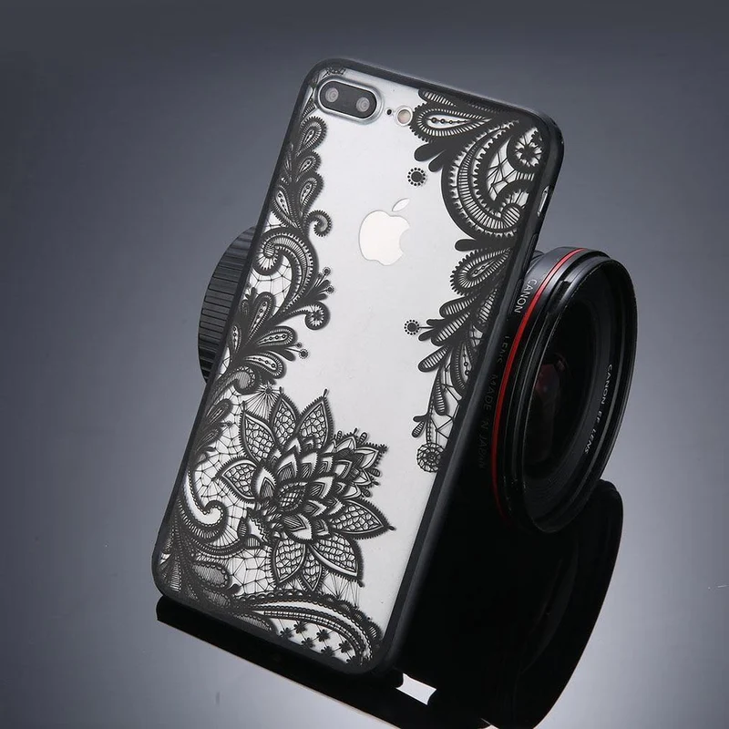 USLION Phone Case For iPhone X XS Max XR Mandala Lace Flower Cases For iPhone 6 6s 7 8 Plus Transparent Clear Hard PC Back Cover