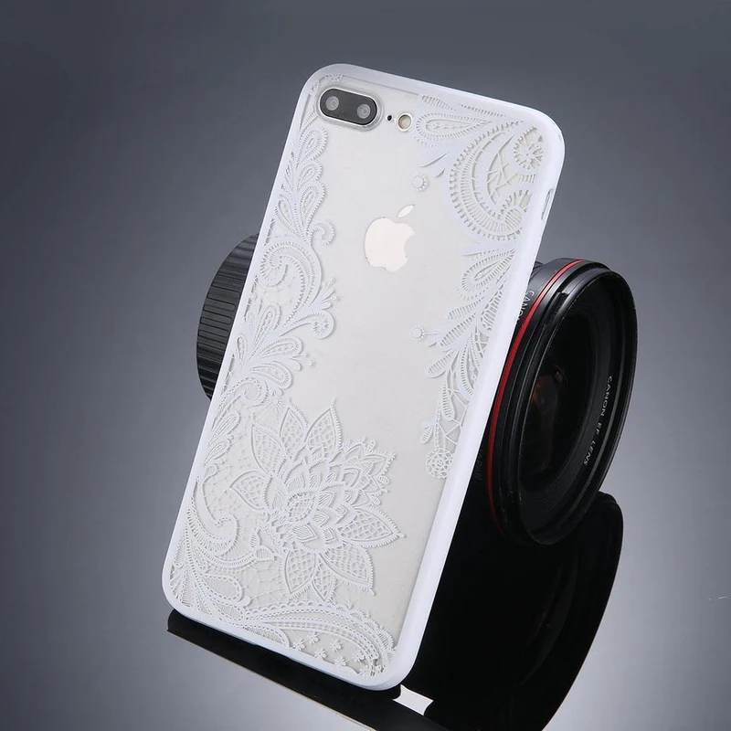USLION Phone Case For iPhone X XS Max XR Mandala Lace Flower Cases For iPhone 6 6s 7 8 Plus Transparent Clear Hard PC Back Cover