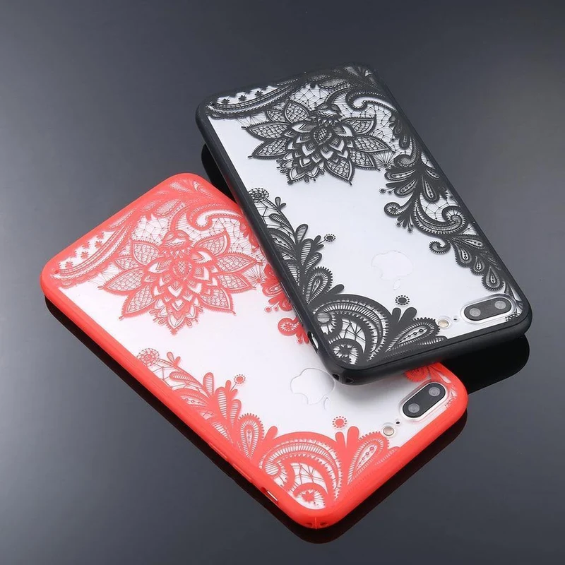 USLION Phone Case For iPhone X XS Max XR Mandala Lace Flower Cases For iPhone 6 6s 7 8 Plus Transparent Clear Hard PC Back Cover