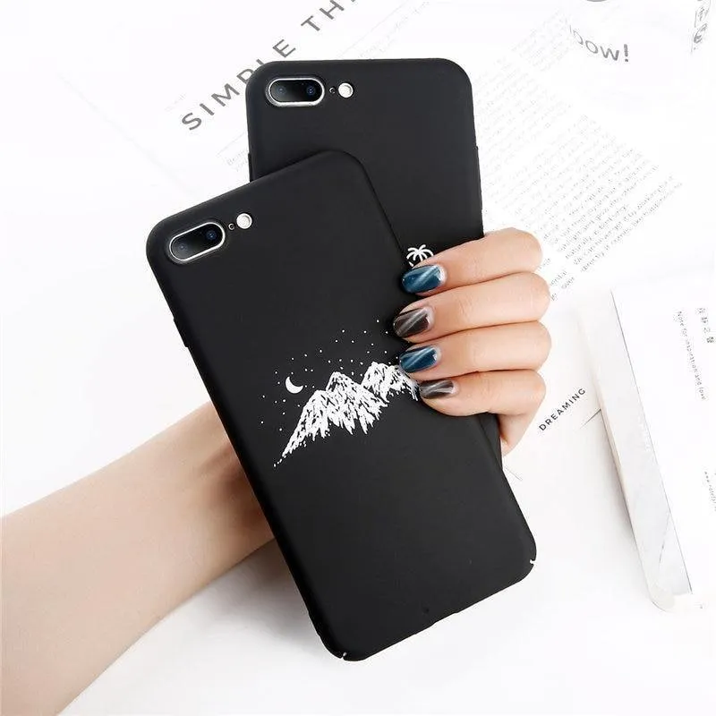 USLION Phone Case For iPhone X Matte Full Cover For iPhone 7 8 6 6s Plus Mountain Stars Moon Pattern Hard PC Back Cases Coque