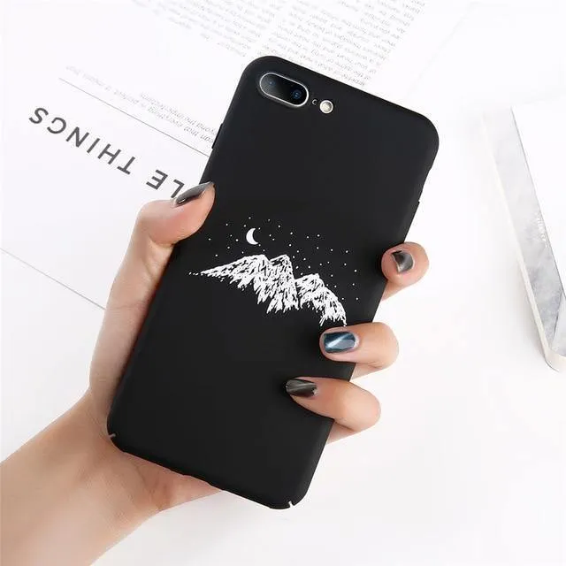 USLION Phone Case For iPhone X Matte Full Cover For iPhone 7 8 6 6s Plus Mountain Stars Moon Pattern Hard PC Back Cases Coque
