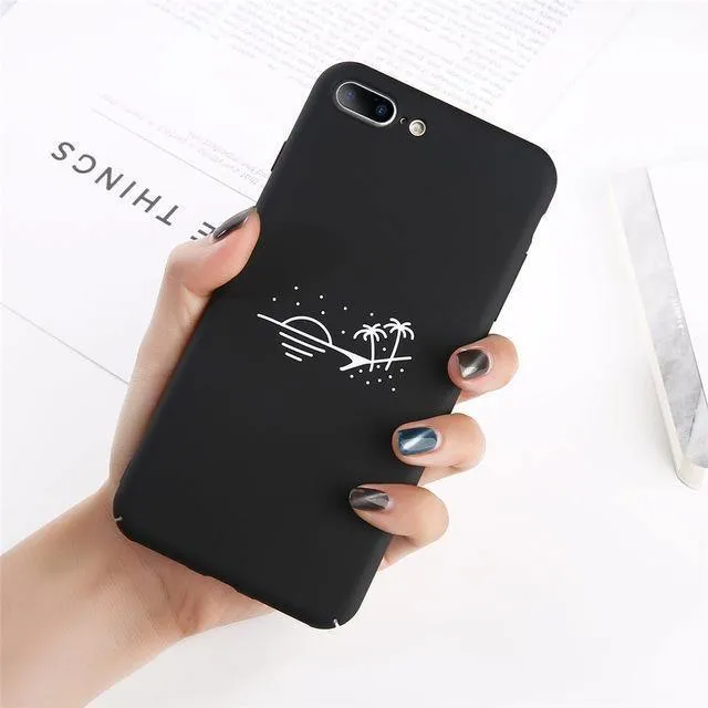 USLION Phone Case For iPhone X Matte Full Cover For iPhone 7 8 6 6s Plus Mountain Stars Moon Pattern Hard PC Back Cases Coque
