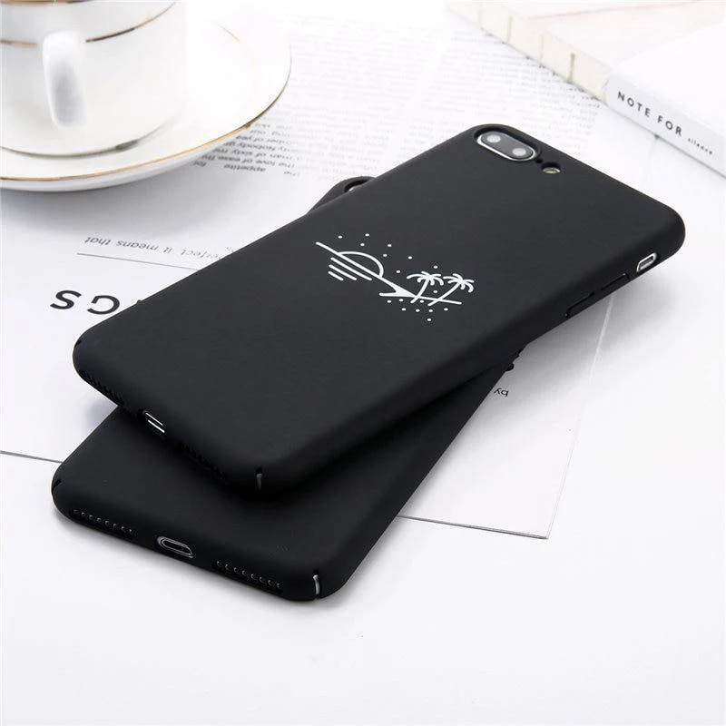 USLION Phone Case For iPhone X Matte Full Cover For iPhone 7 8 6 6s Plus Mountain Stars Moon Pattern Hard PC Back Cases Coque