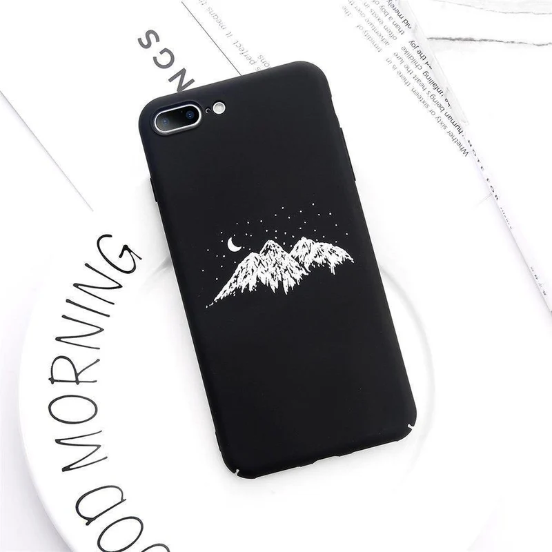 USLION Phone Case For iPhone X Matte Full Cover For iPhone 7 8 6 6s Plus Mountain Stars Moon Pattern Hard PC Back Cases Coque