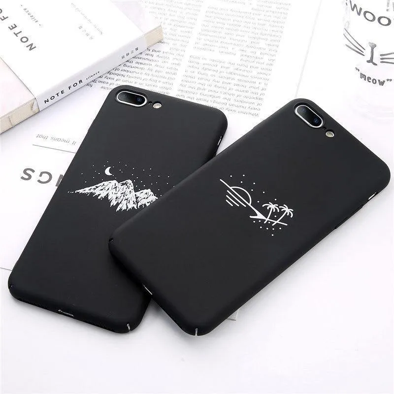 USLION Phone Case For iPhone X Matte Full Cover For iPhone 7 8 6 6s Plus Mountain Stars Moon Pattern Hard PC Back Cases Coque