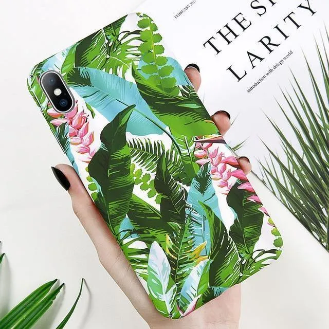 USLION Case For iPhone XR XS Max X 8 7 Plus Flower Leaves Phone Cases for iPhone 7 6 6s Plus 5 5s SE Hard PC Full Back Cover