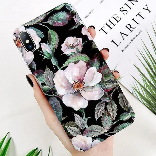 USLION Case For iPhone XR XS Max X 8 7 Plus Flower Leaves Phone Cases for iPhone 7 6 6s Plus 5 5s SE Hard PC Full Back Cover