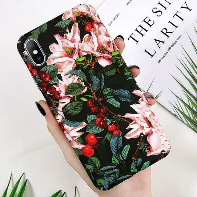 USLION Case For iPhone XR XS Max X 8 7 Plus Flower Leaves Phone Cases for iPhone 7 6 6s Plus 5 5s SE Hard PC Full Back Cover