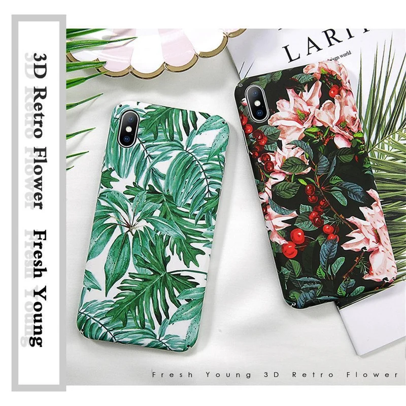 USLION Case For iPhone XR XS Max X 8 7 Plus Flower Leaves Phone Cases for iPhone 7 6 6s Plus 5 5s SE Hard PC Full Back Cover