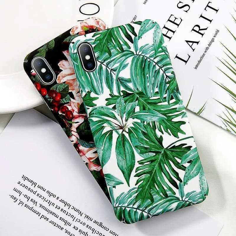 USLION Case For iPhone XR XS Max X 8 7 Plus Flower Leaves Phone Cases for iPhone 7 6 6s Plus 5 5s SE Hard PC Full Back Cover