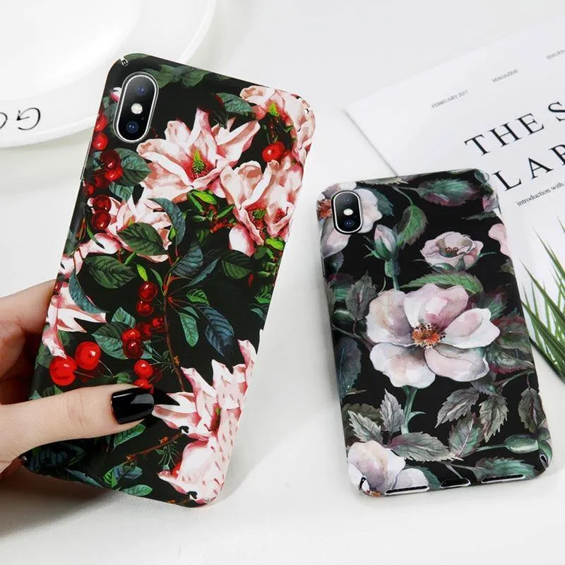 USLION Case For iPhone XR XS Max X 8 7 Plus Flower Leaves Phone Cases for iPhone 7 6 6s Plus 5 5s SE Hard PC Full Back Cover