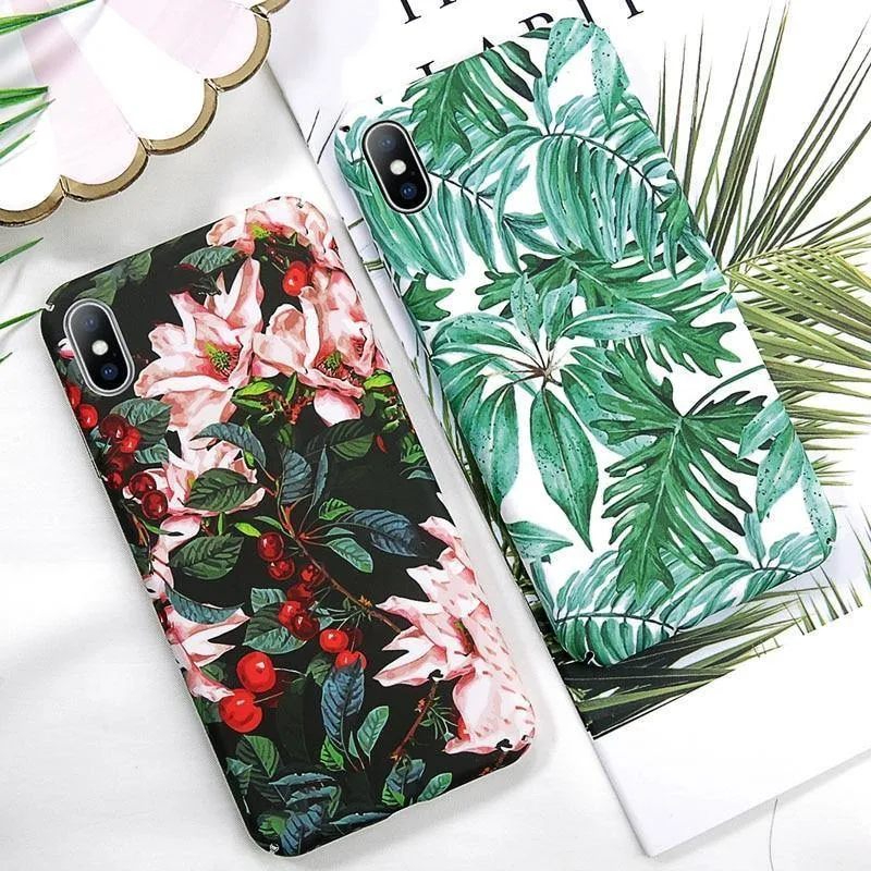 USLION Case For iPhone XR XS Max X 8 7 Plus Flower Leaves Phone Cases for iPhone 7 6 6s Plus 5 5s SE Hard PC Full Back Cover