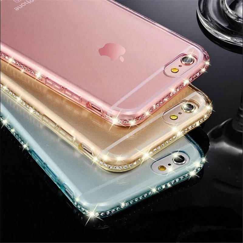 USLION Diamond Bling Transparent Phone Case Cover for iPhone 6 6S 8 7 Plus Soft TPU Clear Cover For iPhone X XR XS Max 5 5s SE