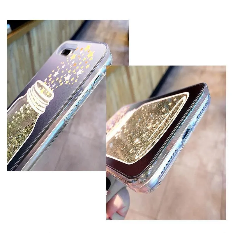 USLION Flowing Quicksand Case For iPhone 7 Plus XR XS Max X 8 7 6 6s Plus Cute Bear Dolphin Bling Powder Phone Cases Clear Cover