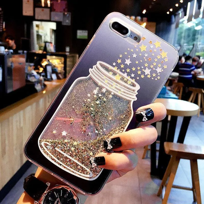 USLION Flowing Quicksand Case For iPhone 7 Plus XR XS Max X 8 7 6 6s Plus Cute Bear Dolphin Bling Powder Phone Cases Clear Cover