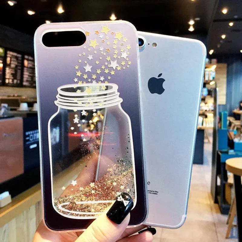 USLION Flowing Quicksand Case For iPhone 7 Plus XR XS Max X 8 7 6 6s Plus Cute Bear Dolphin Bling Powder Phone Cases Clear Cover