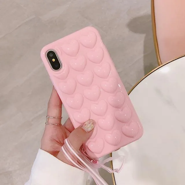 USLION 3D Love Heart Phone Case For iPhone X XS Max XR Cartoon Cases For iPhone 7 8 6 6S Plus Soft TPU Back Cover With Lanyard