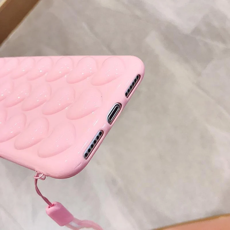 USLION 3D Love Heart Phone Case For iPhone X XS Max XR Cartoon Cases For iPhone 7 8 6 6S Plus Soft TPU Back Cover With Lanyard