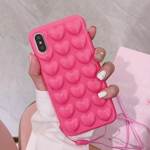 USLION 3D Love Heart Phone Case For iPhone X XS Max XR Cartoon Cases For iPhone 7 8 6 6S Plus Soft TPU Back Cover With Lanyard
