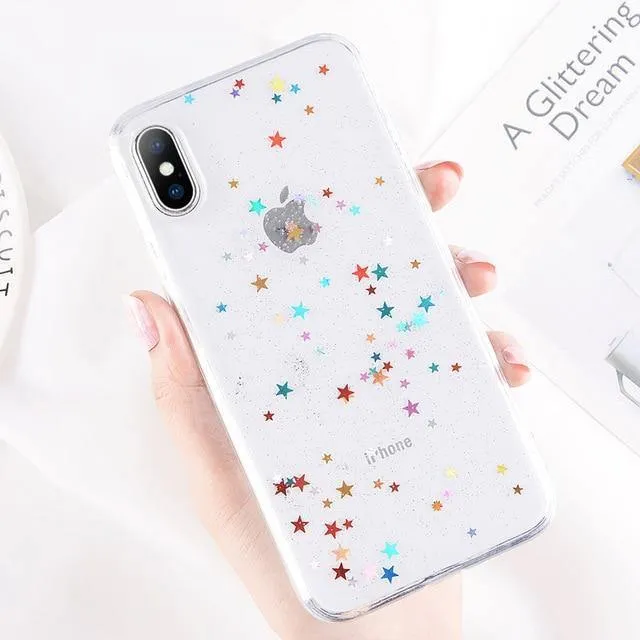 USLION Bling Powder Phone Case For iPhone X Glitter Stras TPU Silicone Back Cover For iPhone 7 8 6 6S Plus Clear Shell Cases