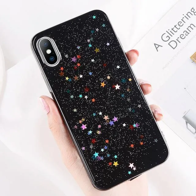 USLION Bling Powder Phone Case For iPhone X Glitter Stras TPU Silicone Back Cover For iPhone 7 8 6 6S Plus Clear Shell Cases