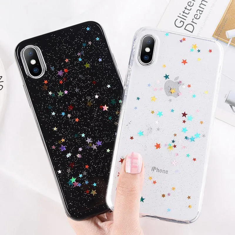 USLION Bling Powder Phone Case For iPhone X Glitter Stras TPU Silicone Back Cover For iPhone 7 8 6 6S Plus Clear Shell Cases