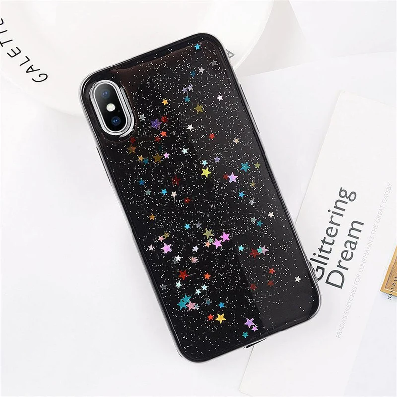 USLION Bling Powder Phone Case For iPhone X Glitter Stras TPU Silicone Back Cover For iPhone 7 8 6 6S Plus Clear Shell Cases