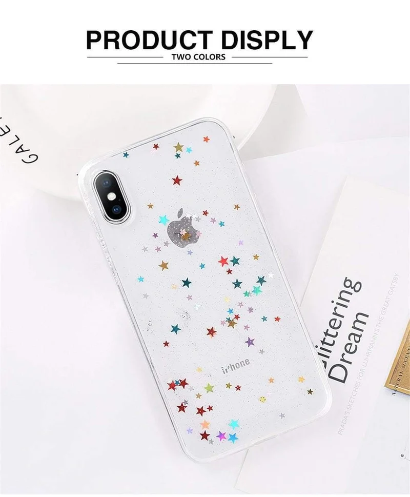 USLION Bling Powder Phone Case For iPhone X Glitter Stras TPU Silicone Back Cover For iPhone 7 8 6 6S Plus Clear Shell Cases