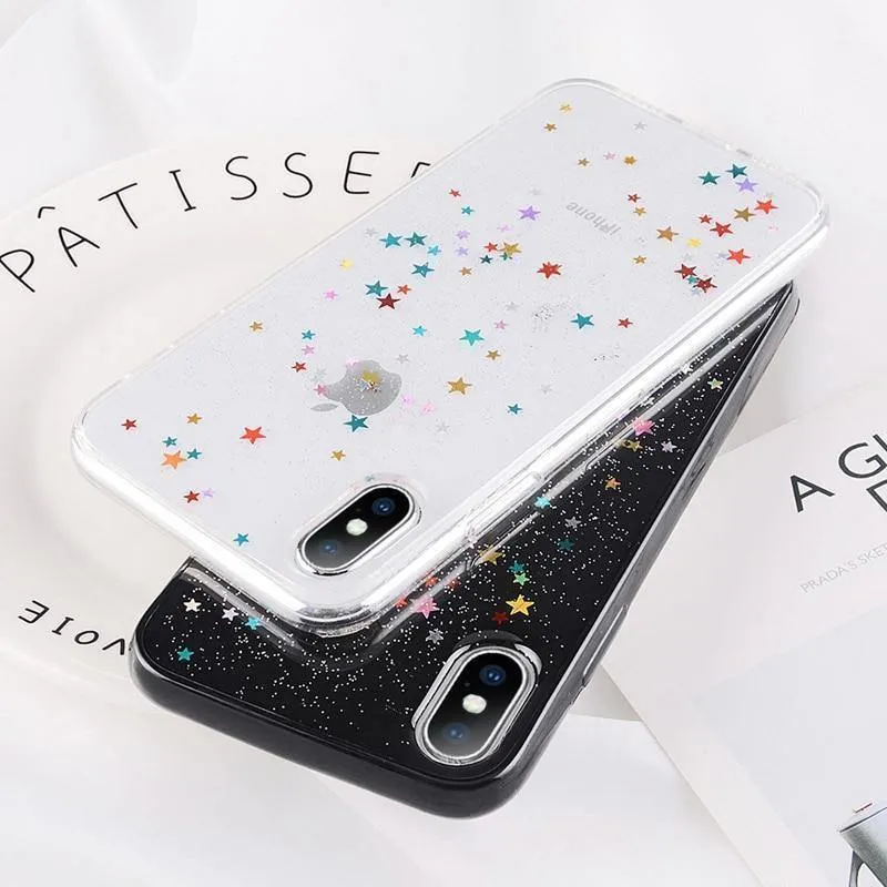 USLION Bling Powder Phone Case For iPhone X Glitter Stras TPU Silicone Back Cover For iPhone 7 8 6 6S Plus Clear Shell Cases