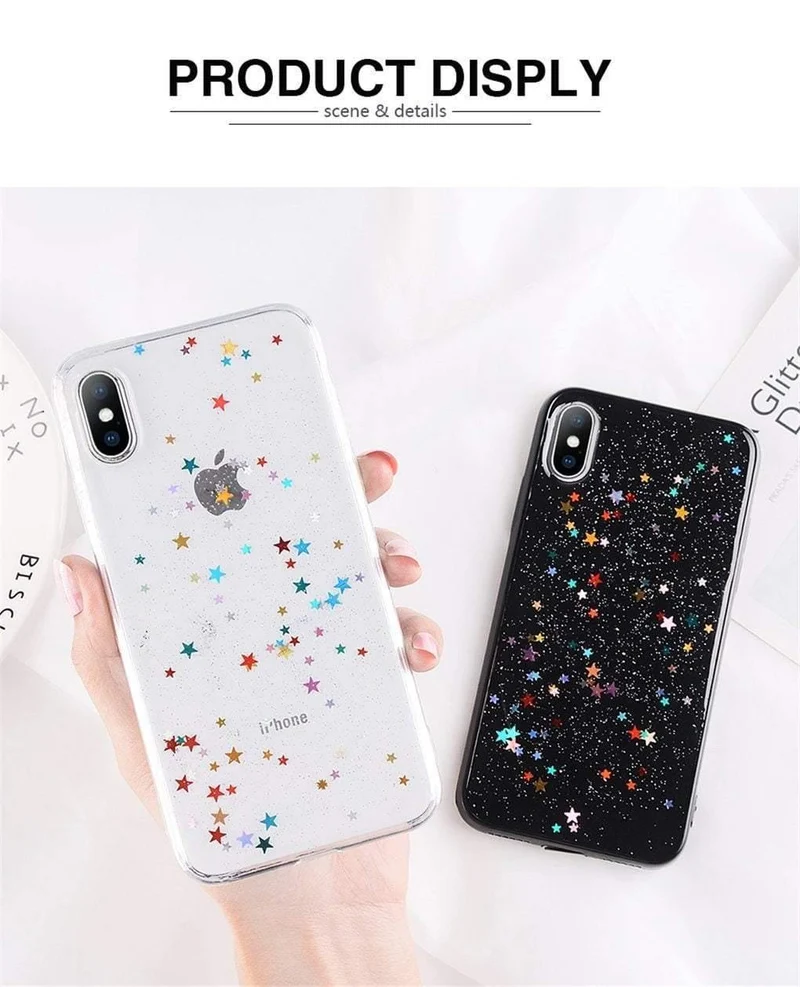 USLION Bling Powder Phone Case For iPhone X Glitter Stras TPU Silicone Back Cover For iPhone 7 8 6 6S Plus Clear Shell Cases