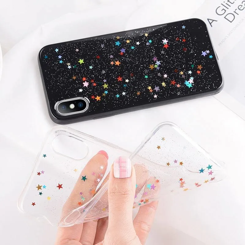 USLION Bling Powder Phone Case For iPhone X Glitter Stras TPU Silicone Back Cover For iPhone 7 8 6 6S Plus Clear Shell Cases