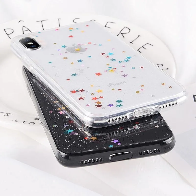 USLION Bling Powder Phone Case For iPhone X Glitter Stras TPU Silicone Back Cover For iPhone 7 8 6 6S Plus Clear Shell Cases