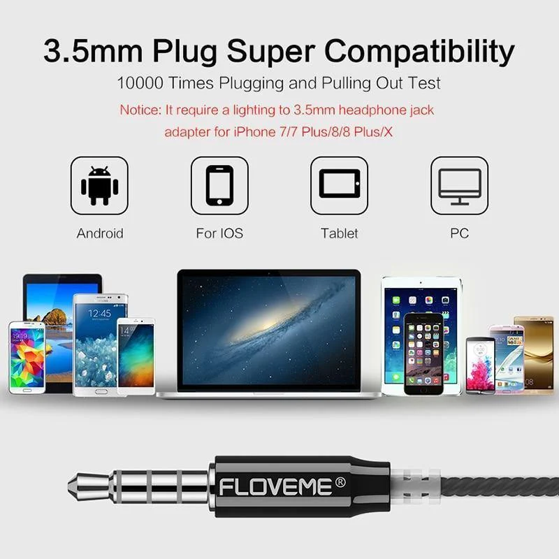 FLOVEME 3.5mm Bass Kopfhörer Für Xiaomi Samsung In-Ohr Sport Kopfhörer Mit Mic Für iPhone Headset Fone De Ouvido auriculares MP3