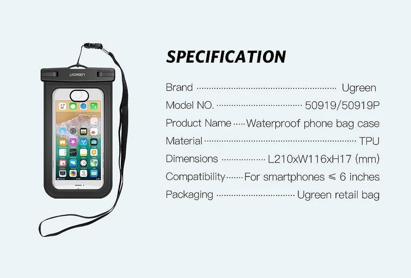 Ugreen Wasserdichte Tasche Handytasche 6.3 '' Handytasche Fall für iPhone Xs 8 7 7Plus 6S 6S Samsung Galaxy S9 S8 Handyhülle