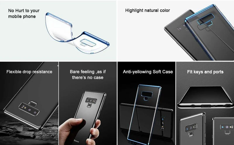 Baseus luxury weichen silikon case für samsung note xnumx ultra thin transparent klar case für samsung galaxy note xnumx telefon abdeckung