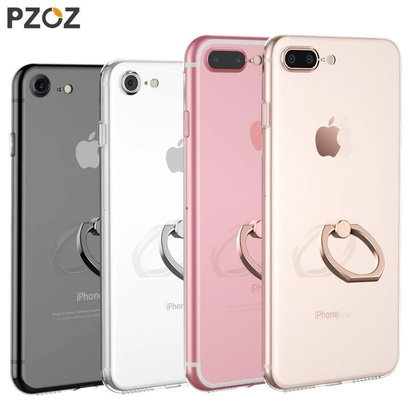 PZOZ Ringhalterhülle für iPhone X 6 6s 7 8 Plus 7P 8P Luxus-Silikon-Mobiltelefon-Schutzhülle Weiche TPU-Rückseiten-Abdeckungsschale