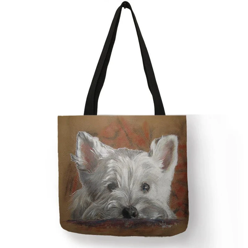 Design Westie Dog Painting Handtasche für Frauen Shopping Reisetaschen Große Kapazität Eco Leinen Tote Bag Dropshipping