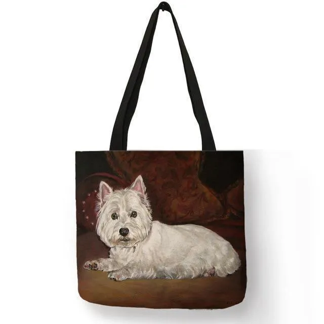 Design Westie Dog Painting Handtasche für Frauen Shopping Reisetaschen Große Kapazität Eco Leinen Tote Bag Dropshipping
