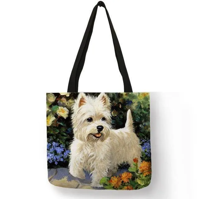 Design Westie Dog Painting Handtasche für Frauen Shopping Reisetaschen Große Kapazität Eco Leinen Tote Bag Dropshipping