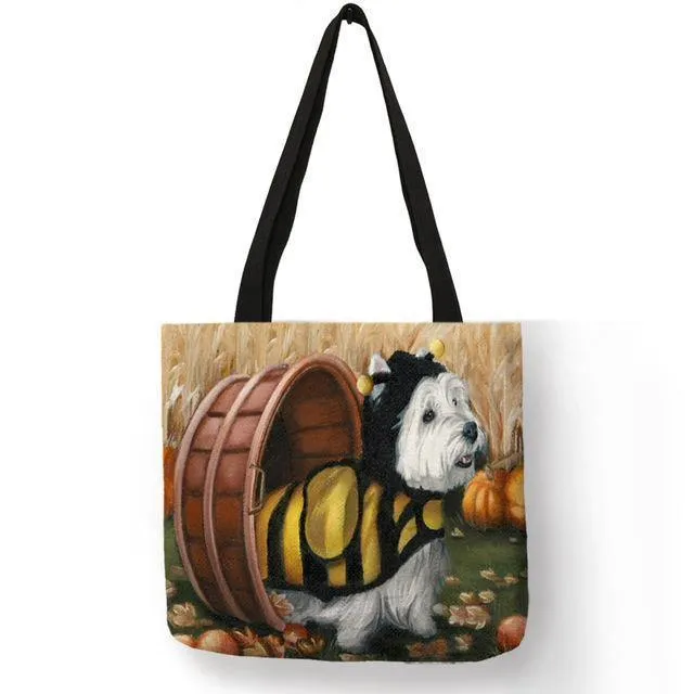 Design Westie Dog Painting Handtasche für Frauen Shopping Reisetaschen Große Kapazität Eco Leinen Tote Bag Dropshipping
