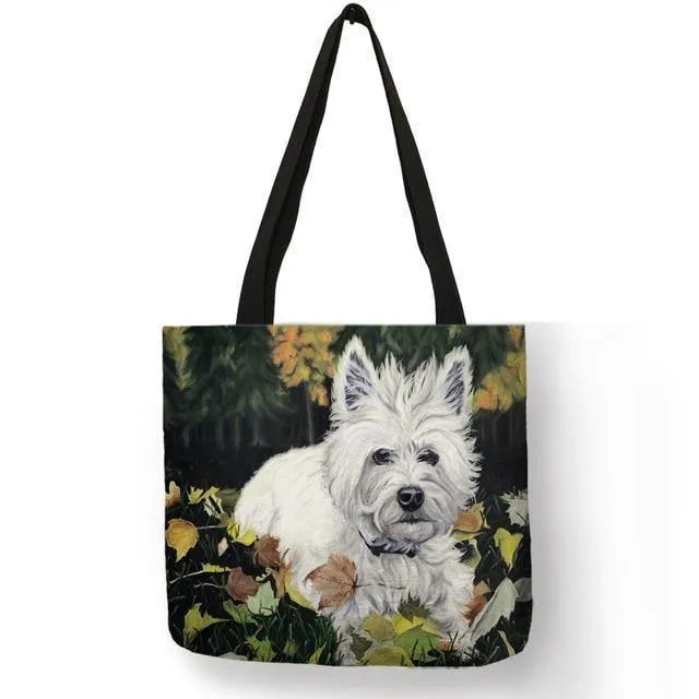 Design Westie Dog Painting Handtasche für Frauen Shopping Reisetaschen Große Kapazität Eco Leinen Tote Bag Dropshipping