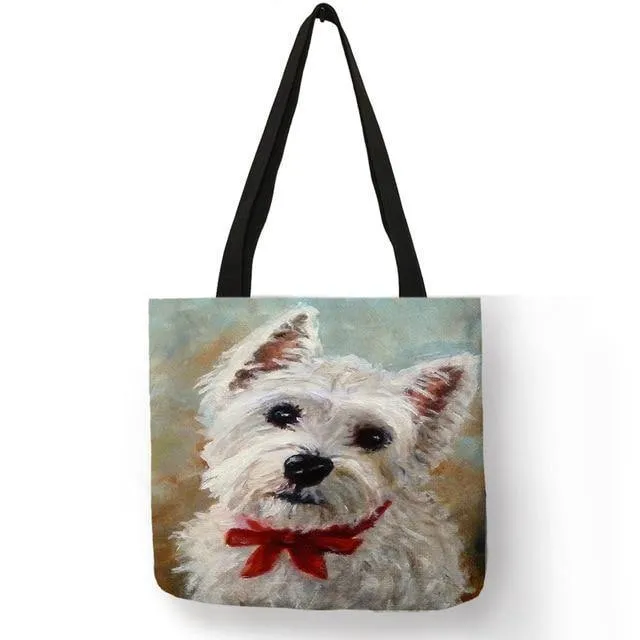 Design Westie Dog Painting Handtasche für Frauen Shopping Reisetaschen Große Kapazität Eco Leinen Tote Bag Dropshipping