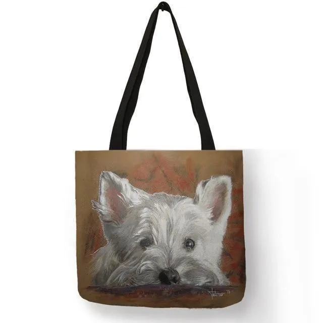 Design Westie Dog Painting Handtasche für Frauen Shopping Reisetaschen Große Kapazität Eco Leinen Tote Bag Dropshipping