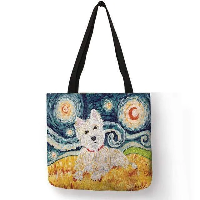 Design Westie Dog Painting Handtasche für Frauen Shopping Reisetaschen Große Kapazität Eco Leinen Tote Bag Dropshipping